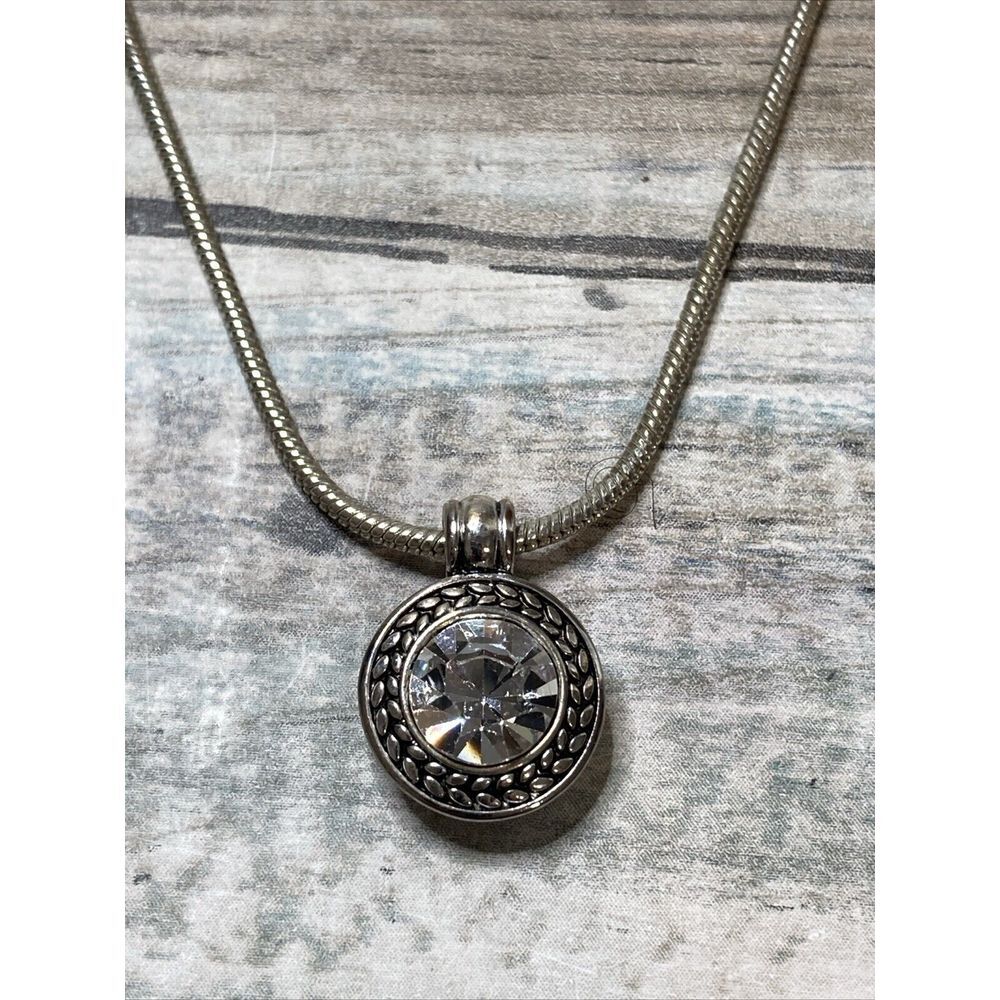 Napier Textured Halo Round Pendant Necklace Rhinestone 19" Lobster‎ Clasp